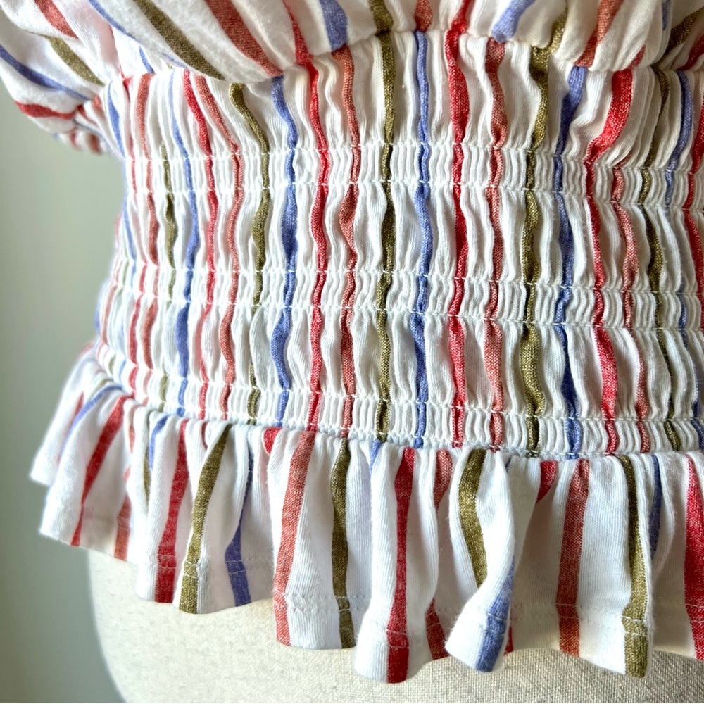 LOFT Striped Smocked Hem Cotton Blouse—SZ. XS - Picture 4 of 11